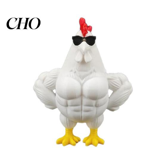 Multi-scenario Desktop Decoration 3D Printed Muscle Chicken Figurine Funny Cool Rooster Statue with Sunglasses Bright Colorful Figure Collectible белый