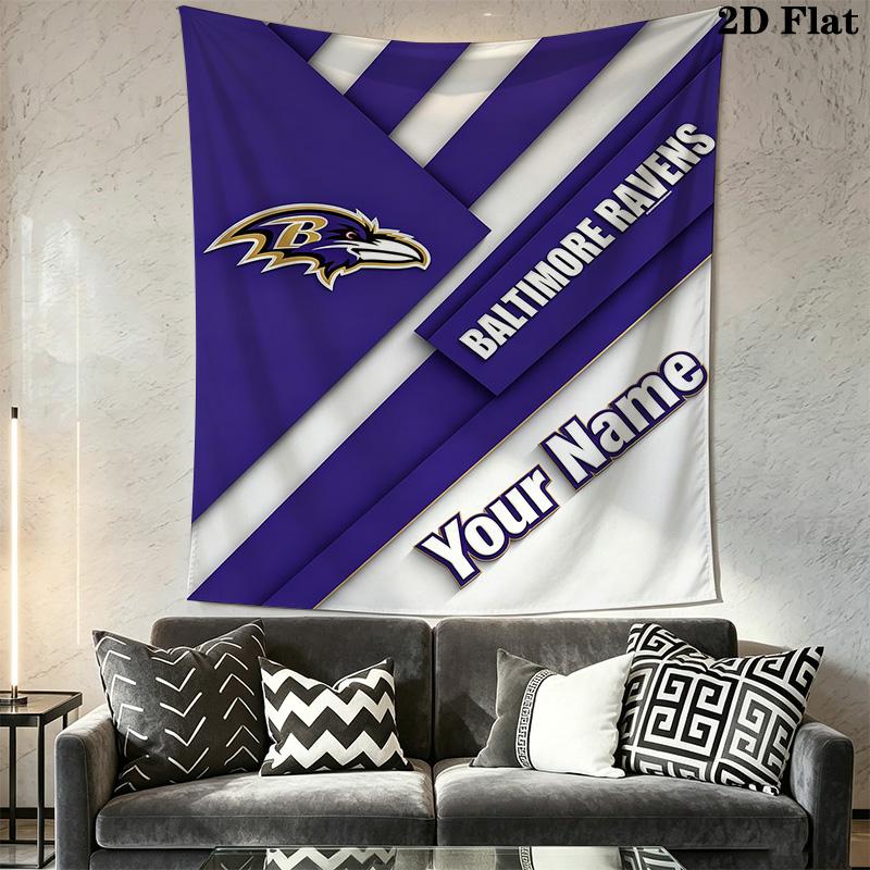 Name Custom Baltimore Ravens Logo Wall Tapestry Aesthetic Wall Hanging Printed Fabric Blanket Decorative Tapestries for Bedroom Living Room Home Decor