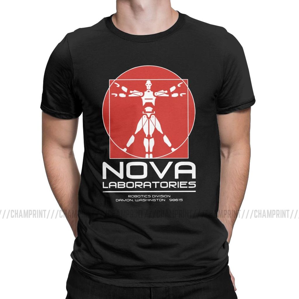 Awesome Nova Laboratories Short Circuit TShirts Men 100 Cotton T Shirt Johnny 5 80s Retro Robot Movies Tee Shirt 6XL Tops