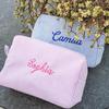 Personalized Seersucker Embroidered Striped Makeup Bag for Travel & Toiletries