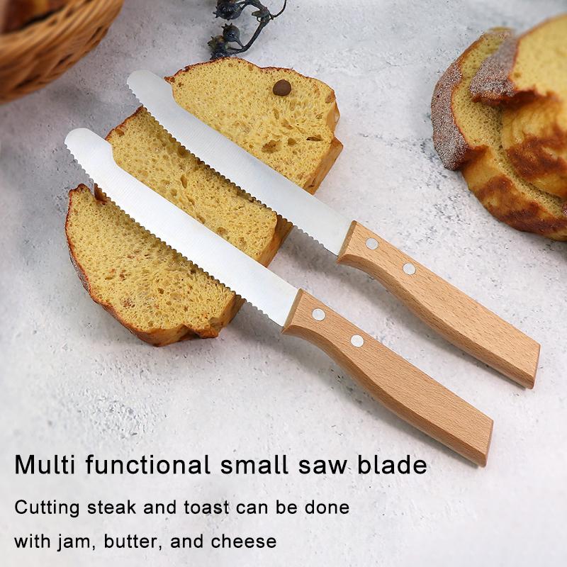 Nerezový nůž na chléb Zubatý nůž Dřevěná rukojeť Nůž na ovoce Nůž na krájení chleba Nůž na dorty Krájecí nůž na cukroví