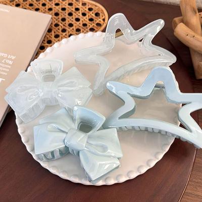 Süße cremeblaue Schleife, fünfzackiger Stern, Haarspange, geometrische Haarklammer für Frauen, elegante Schleife, Krabbenspangen, Haarschmuck