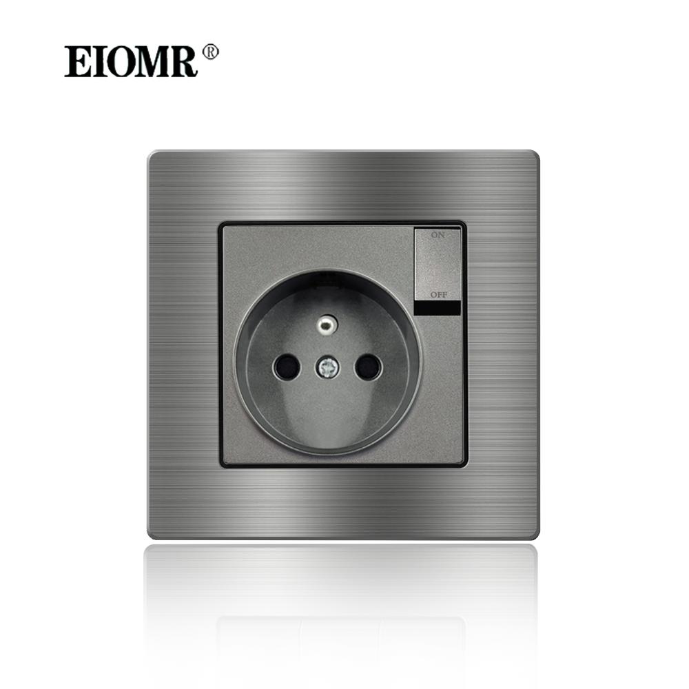 EIOMR France Standard Electrical Socket Grey Aluminum Alloy Panel Light Switch Rj45 Tv 220V 16A Wall Outlets for Home Appliance