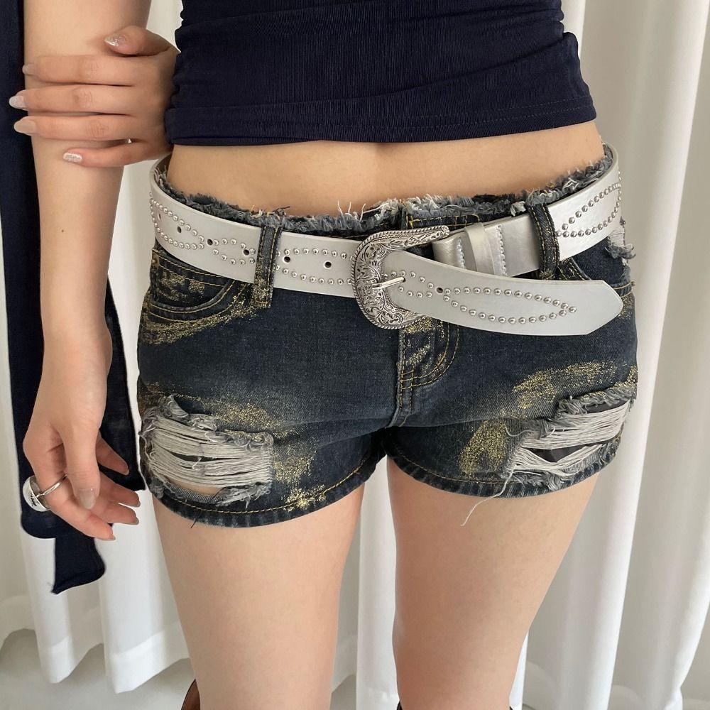 Vintage Women Rivet Belt Y2k Punk Style Belt Adjustable Wide Leather Waistband  Spicy Girls