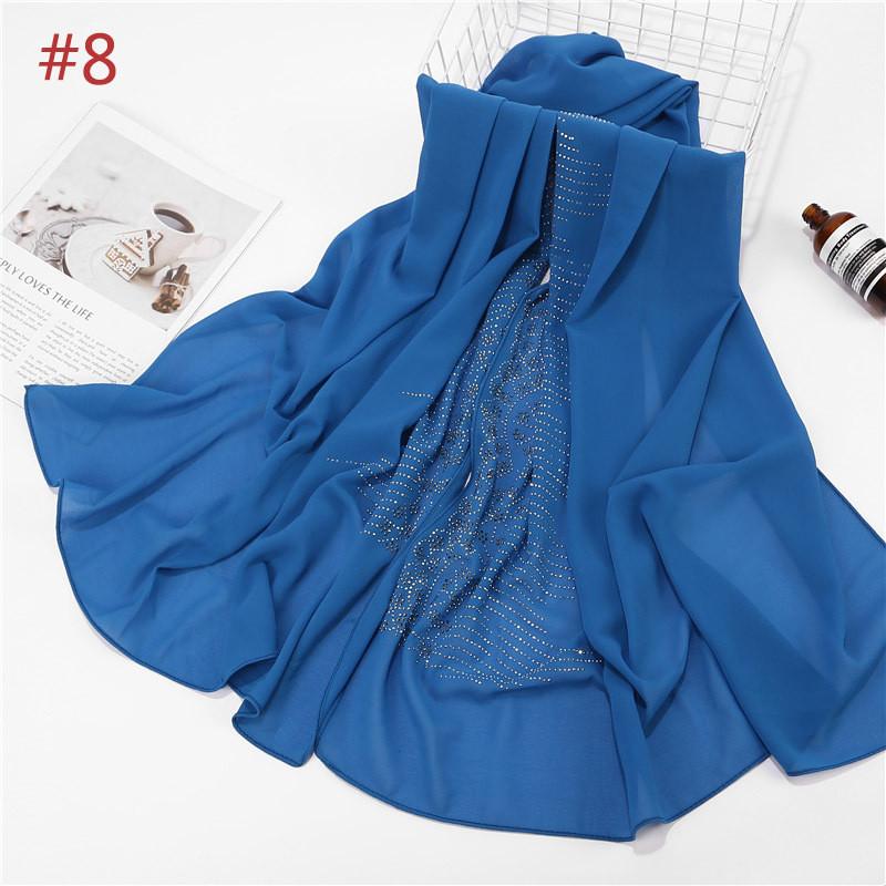 Women Rhinestone Chiffon Solid Color Muslim Head Scarf Shawls And Wraps Pashmina Bandana Female Foulard Hijab Stores