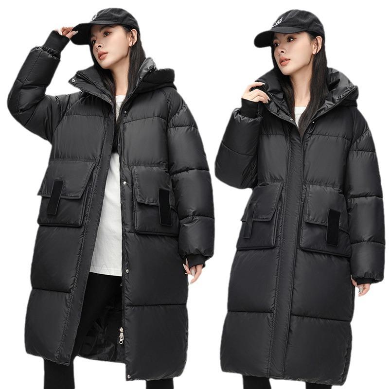 2025 winter new mid-length over-the-knee thickened loose down cotton jacket cotton jacket women's cotton jacket plus-size padded jacket