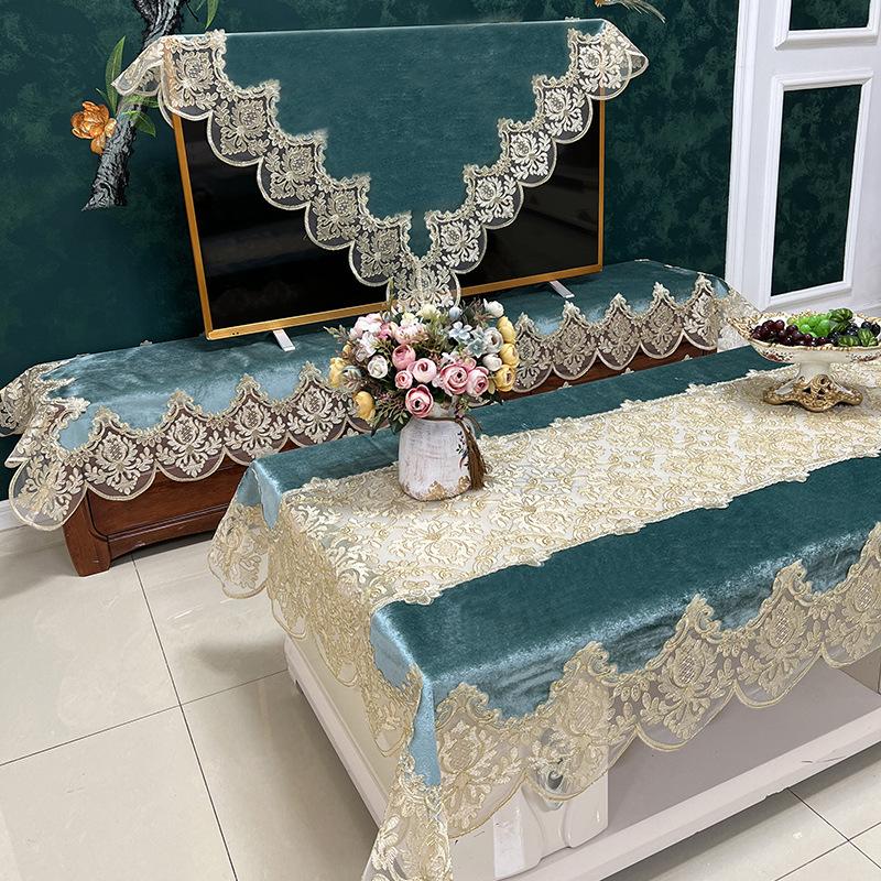 European Tablecloth Gold Velvet Lace Balcony Living Room Rectangular Dining Table Lace Decoration Light Luxury Style Tablecloth
