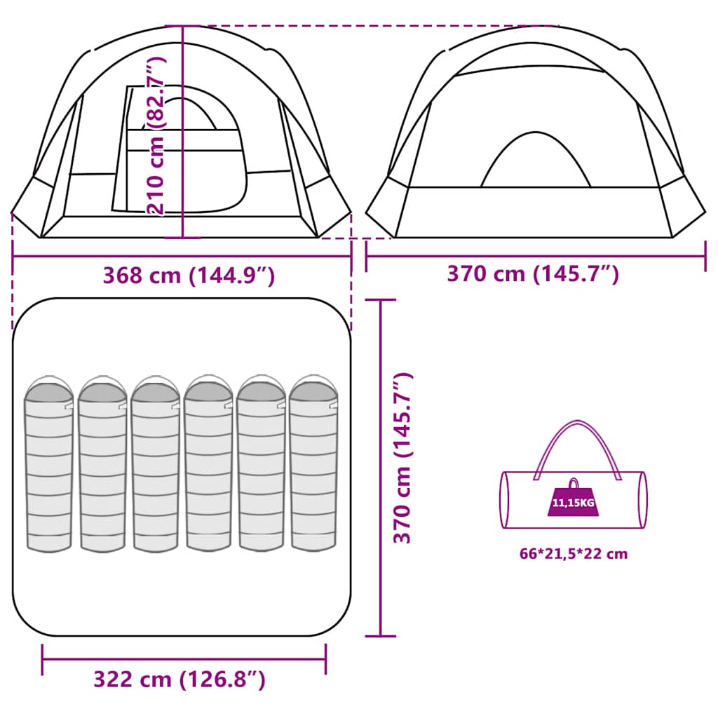 Family Tent for 6 Persons Blue Waterproof