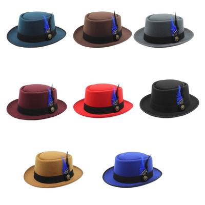 Einfarbig Federn Band Filz Fedora Hüte Herren Party Mode Jazz Zylinder Kappe