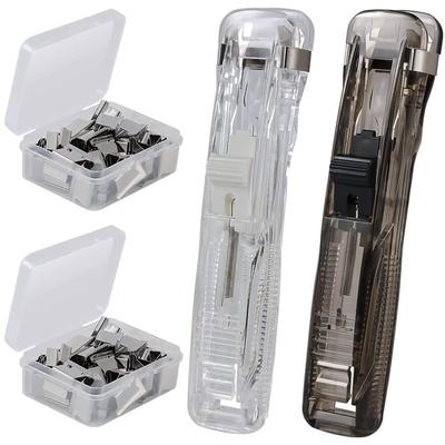 Staple Metal Clip Push Hand Paper Clipper With Refill Fixing Organizing Stapler Reusable Push Clamp For Document File Stationery