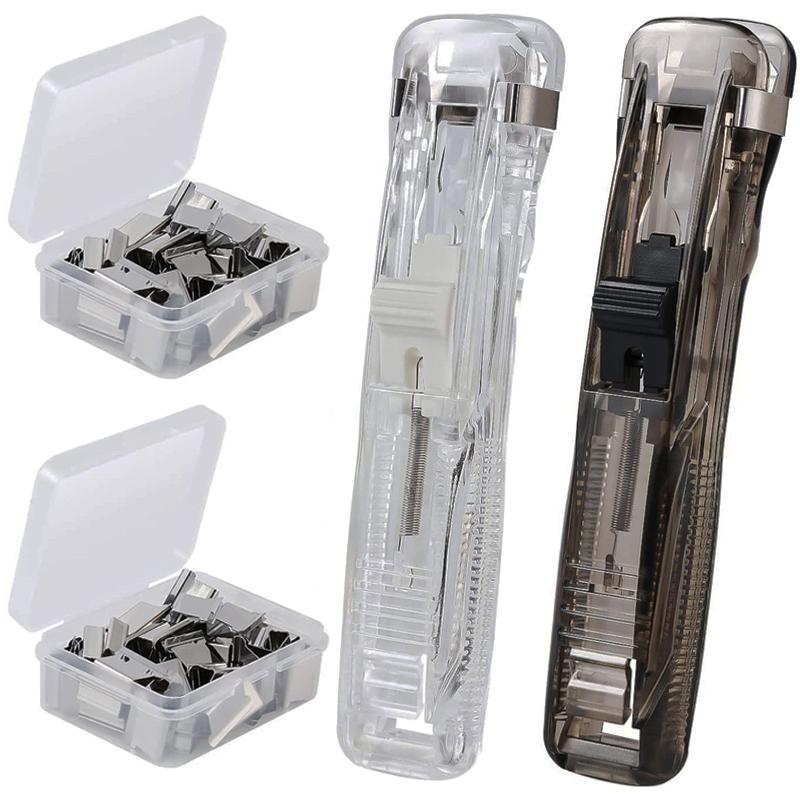 Staple Metal Clip Push Hand Paper Clipper With Refill Fixing Organizing Stapler Reusable Push Clamp For Document File Stationery