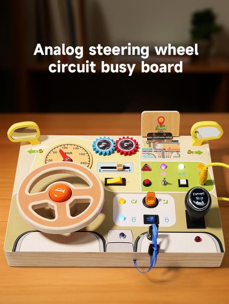 Children's Wooden Steering Wheel Puzzle - Montessori-Inspired Educational Busy Board for Simulated Driving and Intellectual Development