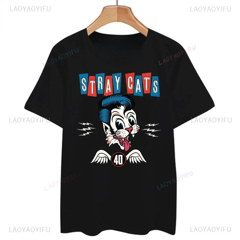 Classic Stray Cats Rock Tshirt American Rockabilly Band Fans Hipster Streetwear Fashion Breathable Boy Girl Unisex Women Cotton Tee