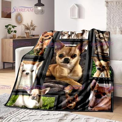 Flannel Blanket Animal 3D Chihuahua Dog Blanket Soft Plush Bedding Sofa Couch Throw Blanket Cozy Home Office Decor Blankets