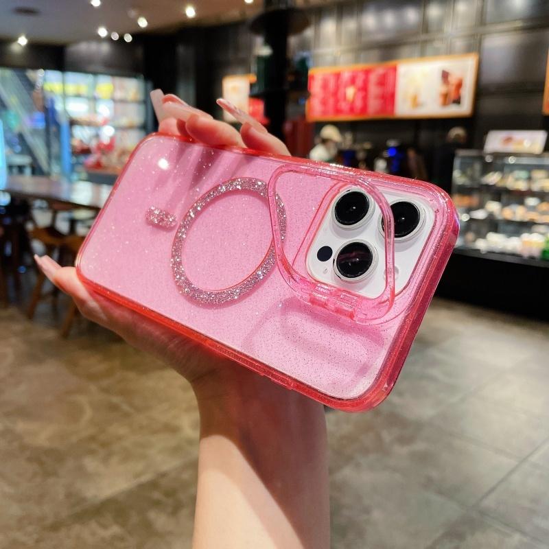 

Hard Bling Magnetic Phone Case for IPhone 17 15 16 14 13 12 Pro Max Plus Air For Magsafe Camera Kickstand Holder Stand Cover iPhone17 Pro розовый