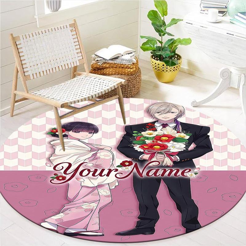 Cherry Blossom Journey Custom Name Round Area Rug Carpet Rug For Living Room Bedroom Sofa Playroom Decor Nonslip Floor Mat