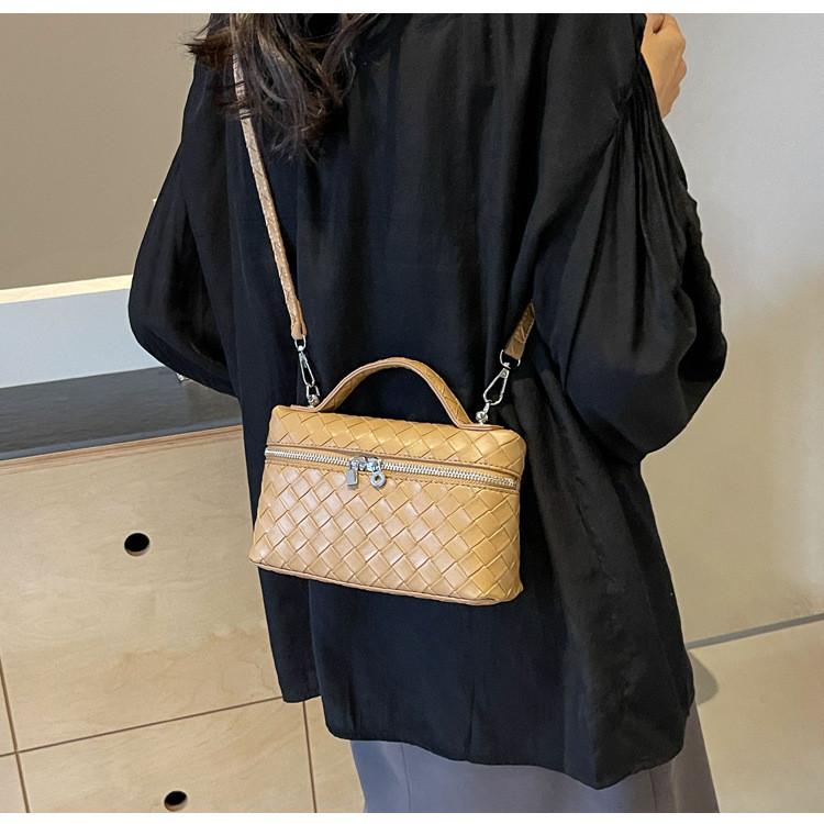 Ielgy Fashionable Woven Bag Hand-Carrying Square Box Lunch Box Bag Portable Shoulder Messenger Bag