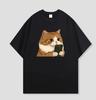 Cute Cat TShirt Funny Cat Meme TShirt Orange Cat Using Phone Graphic Tee for Cat Lovers Women Unisex Casual Short Sleeve Top