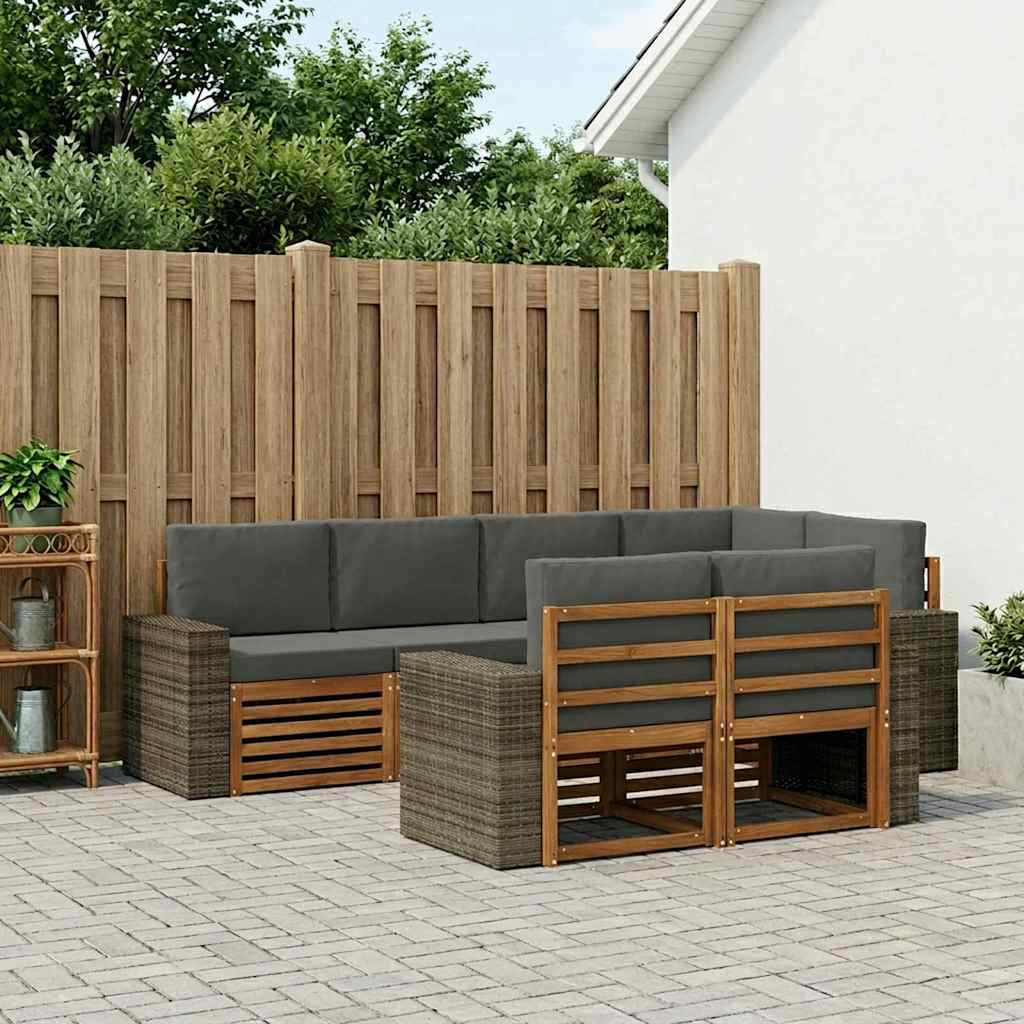 Outdoor Corner Sofa Set with Cushions 7 pcs Natural and Anthracite