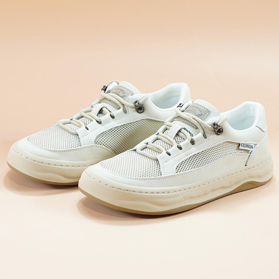 

2025 летняя новая мужская обувь из кожи и сетки, мужская дышащая спортивная обувь на платформе, повседневная мужская белая обувь 44 белый