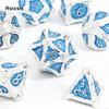 7 Pcs White Blue Tree Vine Metal Dice Solid Metal Polyhedral Dice Set Suitable for Role-Playing RPG Board Game Dice RPG