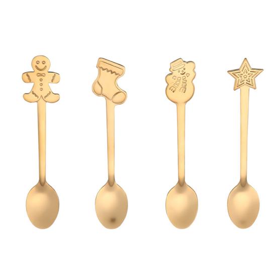 

4шт Рождественские ложки из нержавеющей стали для смешивания кофе и чая, десертные закуски, посуда золотистый