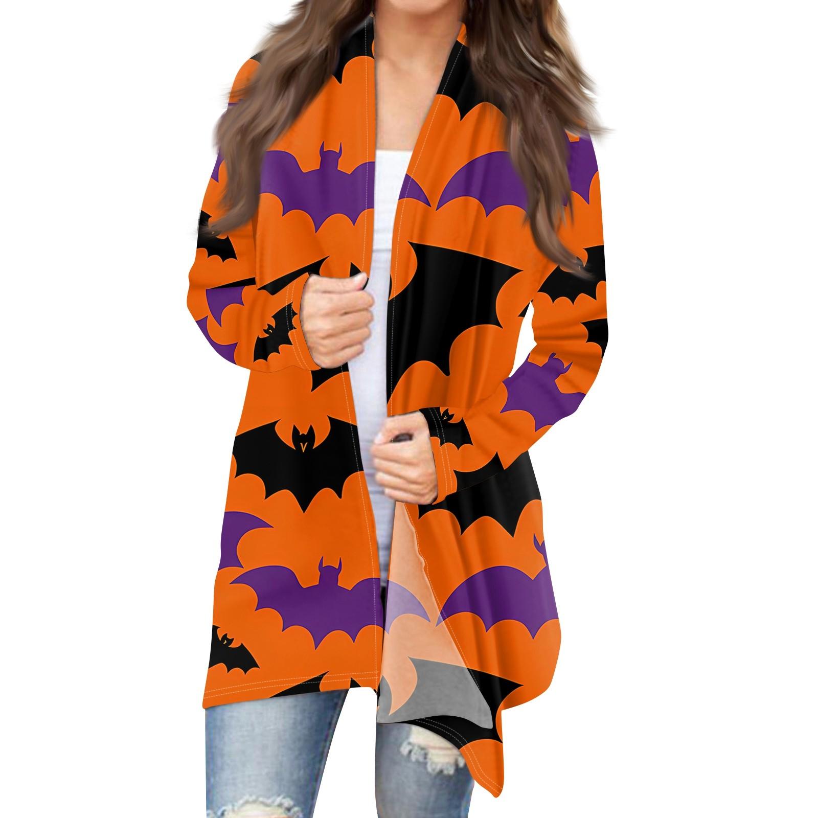 

Женский кардиган с длинным рукавом спереди и принтом на Хэллоуин, легкая куртка XXXL шафрановый