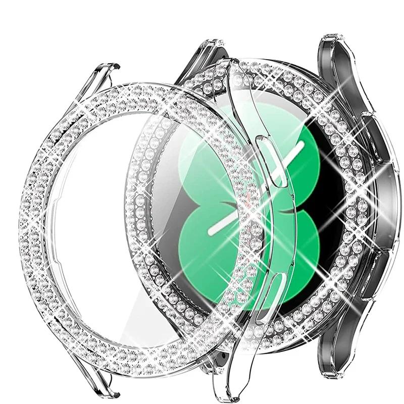 Fashion Bling Case for Samsung Galaxy Watch 6 4 Case 40mm 44mm Accessories Two Rows Diamond bumper Galaxy Watch 5 6 40 mm Cover