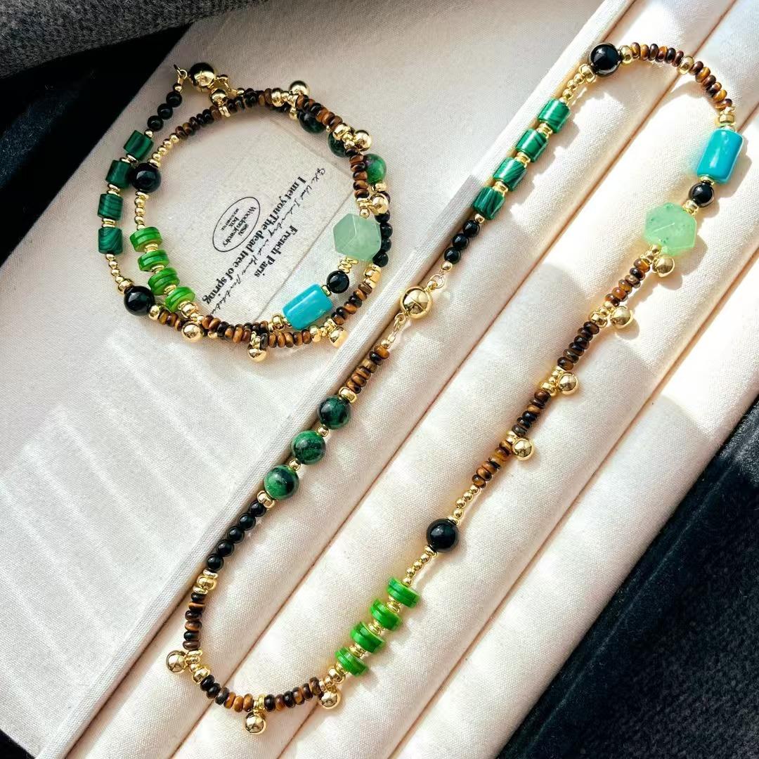 

Vintage Spring Natural Tiger S Eye Stone Black Agate Shell Design Sense Collarbone Chain Necklace