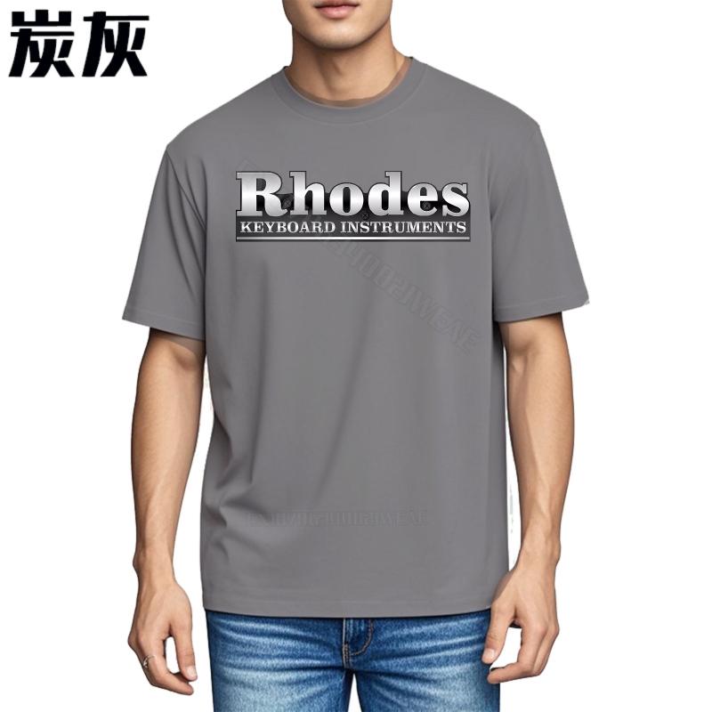 Rock T-Shirt Bequemes Freizeit-T-Shirt Rhodes Keyboard Instrument Unisex Auf Schwarz Rundhals Klassisches T-Shirt Cooles Minimalistisches T-Shirt Rundhals