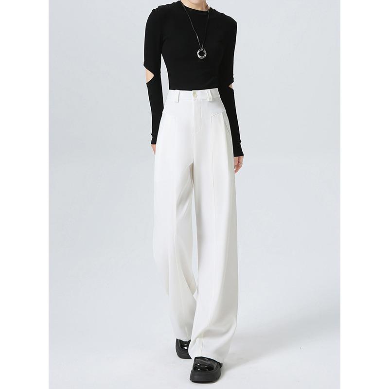 White Suit Pants Women's Spring and Autumn New High Waist Drape Thin Narrow Version Casual High-end Straight Wide-leg Pants