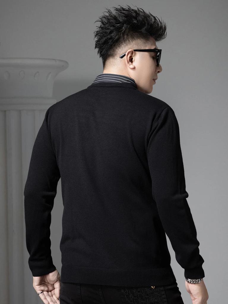 European Style Pullover Sweater for Men 2025 New Style Shirt Collar Sweater Autumn and Winter Warm Faux Two-Piece Knitwear