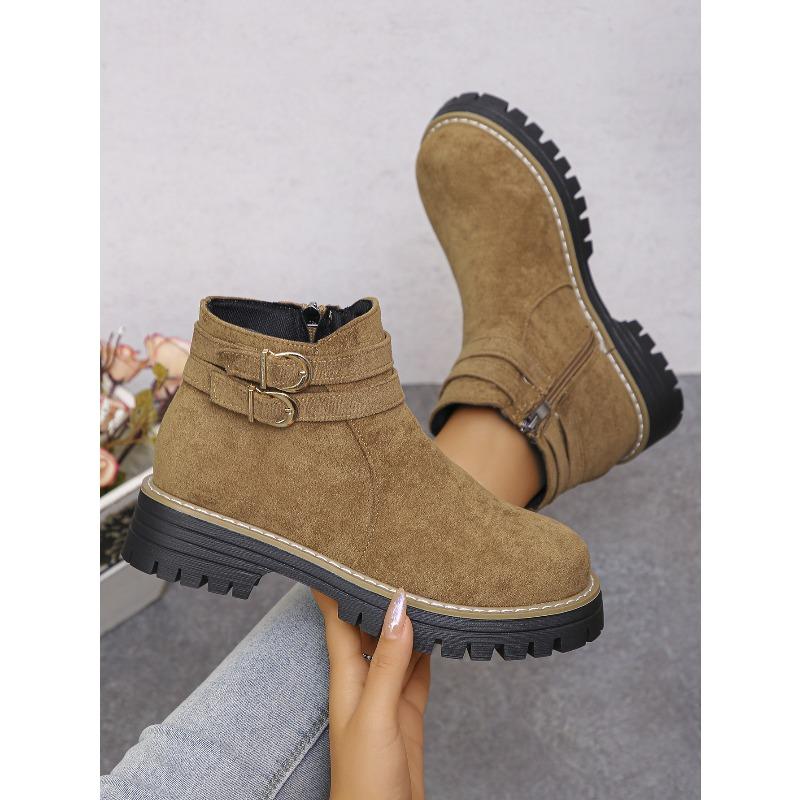 Short Boots Women's Winter 2025 New Platform Round Toe Plus Size Belt Buckle Martin Boots