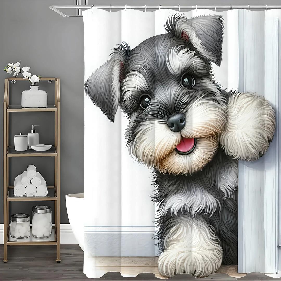 

Милая шторка для душа с шнауцером, Декоративная шторка для душа для ванной комнаты, Водонепроницаемая шторка для душа с крючками W90xH180cm