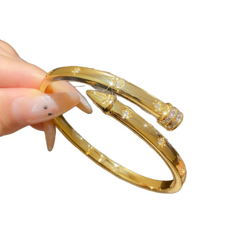 18K Gold Plated Zircon Arrow Geometric Bangle: Elegant High-End Design Bracelet for Women.
