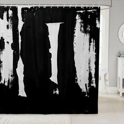 1 Stück Schwarz-Weiß-Duschvorhang für Badezimmer-Dekoration 72" L x 72" B Moderner Abstrakter Kunst-Badevorhang Boho Minimalistisches Badezimmer
