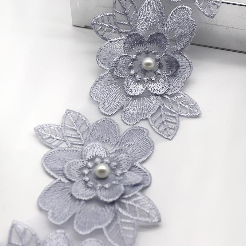 H700 6.5*8cm 10pcs Pearl Flower For Dress Ribbon Lace Trim Knitting Wedding Lace Embroidered DIY Patchwork Sewing Supplies Craft