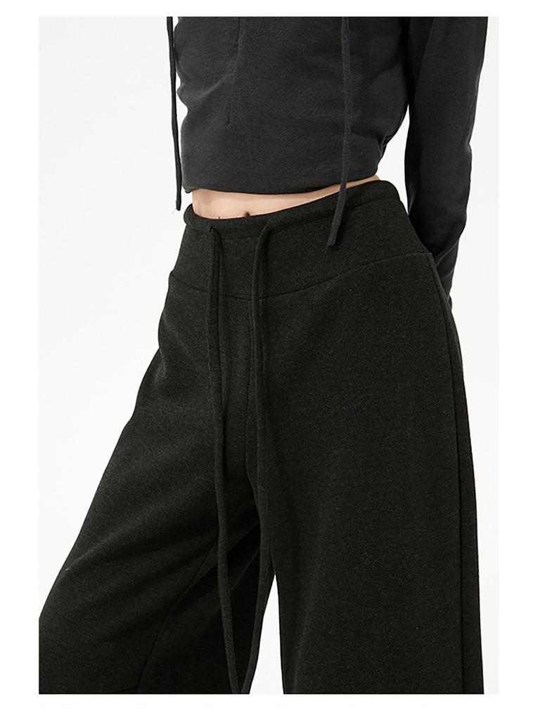 Women's Off-White Fleece-Lined Wide-Leg Pants, Autumn/Winter, Relaxed Fit, Casual, Good Drape, Straight Leg, Glutinous Rice Air Pants