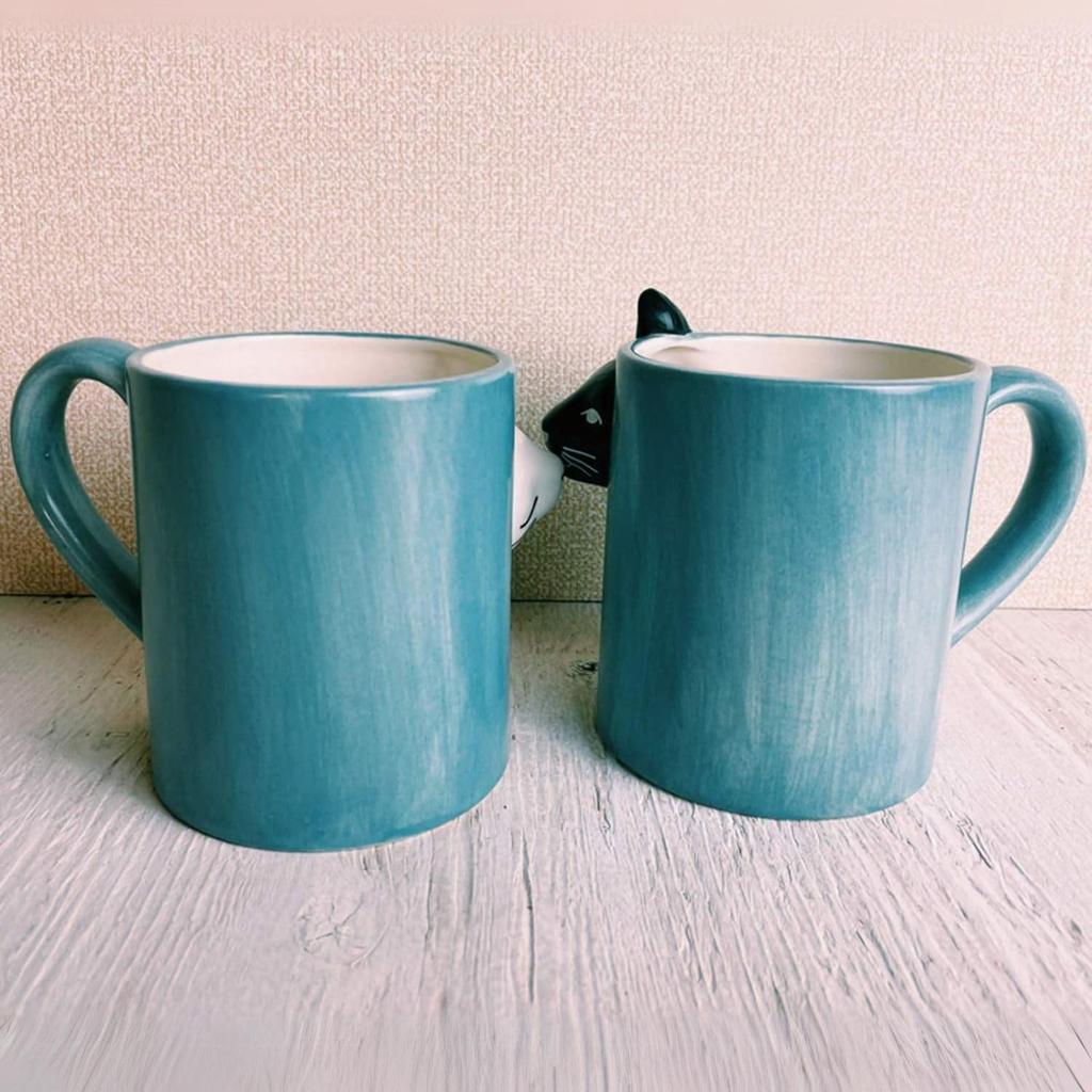 Sun Art Cute and White Kissing Cat Cat Cat "Black Cat" Mugs, Pair, Design, 330ml, Gray, Gift, Merchandise, Cups, SAN2754-2