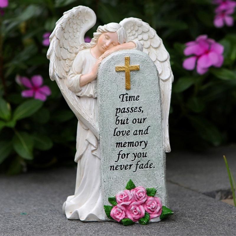 Handcrafted Religious Link Monument Cemetery Ornament Detailed Angel Figure Underweight Resin Sculpture For Gardens