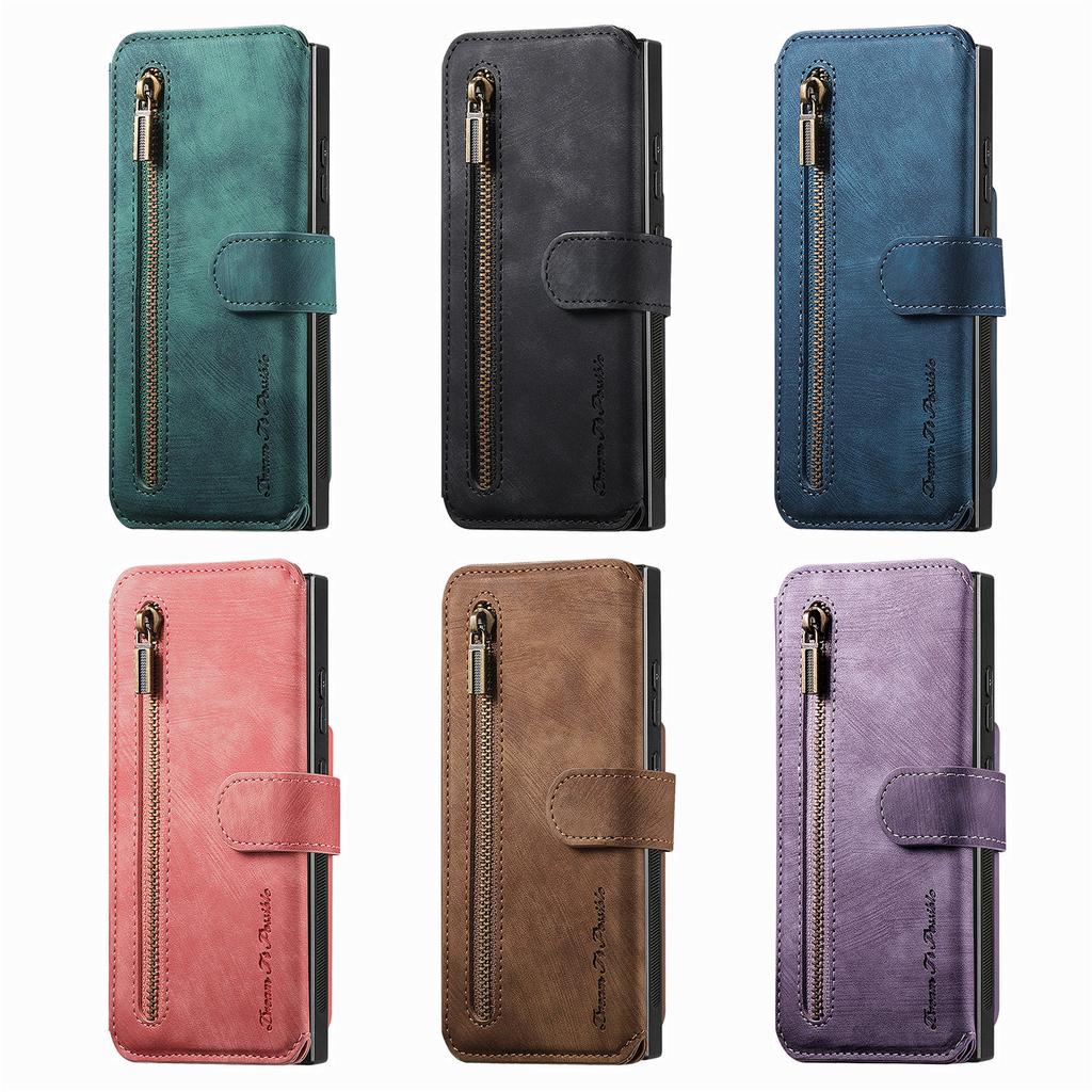 Dragkedja Kortfack Plånbok Läder Ringhållare Plånboksfodral För Samsung Galaxy S25 Ultra S24 Plus S23 A16 A06 A55 A35 A15 Flipfodral