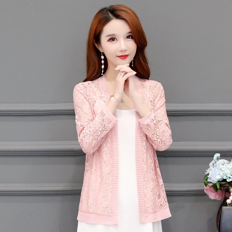 

Женский кружевной кардиган: Тонкая летняя шаль-кондиционер и солнцезащитный топ для мам 6XL розовый