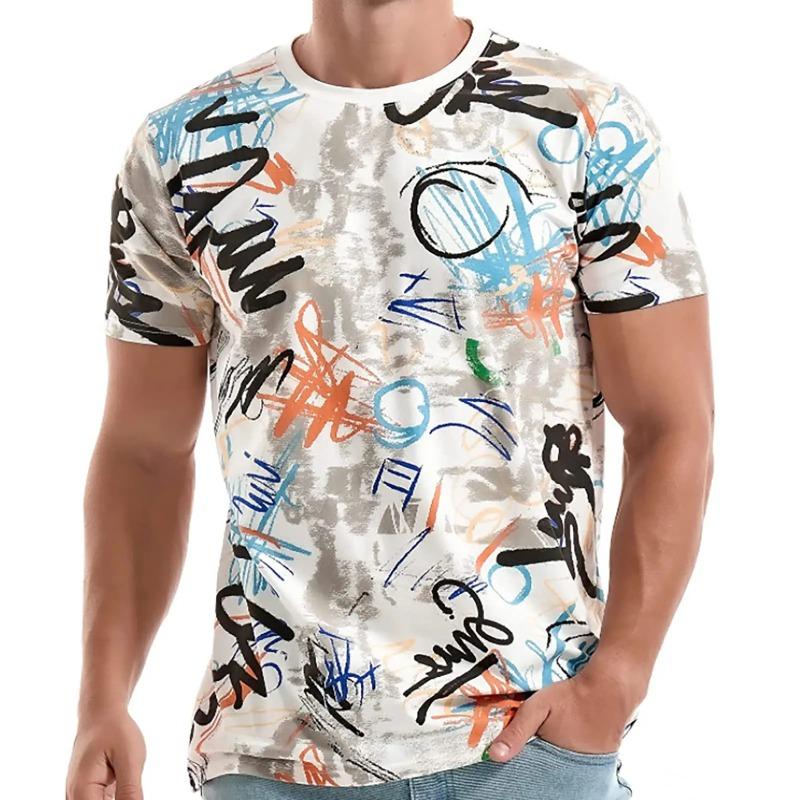 Summer Fun Men and Women Fashion Casual 3d Printing Graffiti Print Polyester T-shirt Casual Trendy Round Neck T-shirt