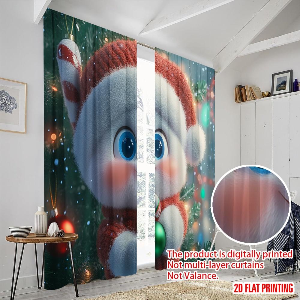 2 Stück, 2D-Flachdruck Vorhänge & Fensterdekoration Niedlicher Schneemann Weihnachten Festliche Feier (3) Polyester, einfache Installation (ohne
