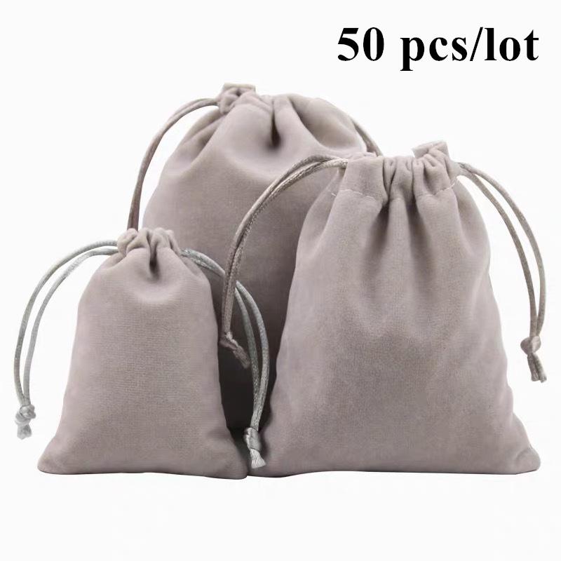 50 Pcs/Lot Soft Fabric Velvet Drawstring Gift Bags for Wedding Party Various Size Jewelry Package Elegant Pouches