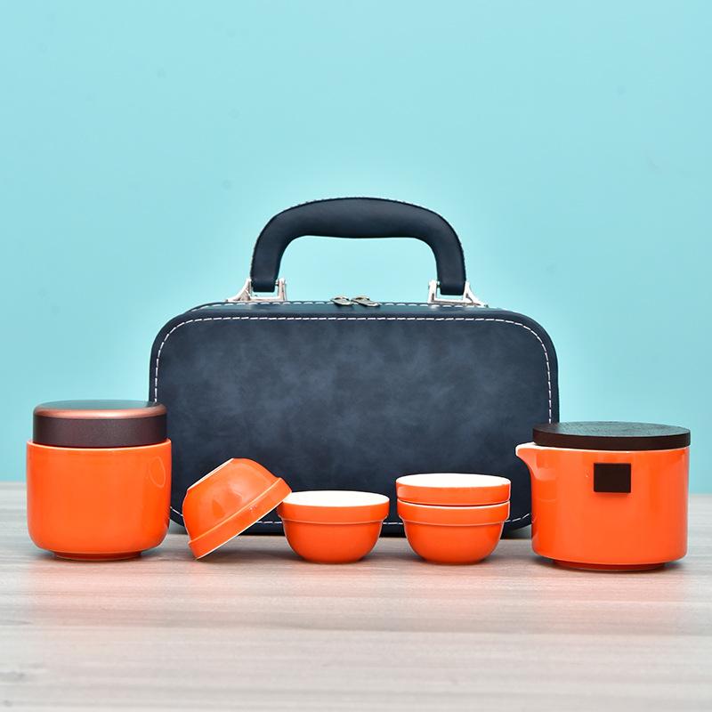 New Travel Tea Set High-end Leather Bag Portable Tea Set Enterprise Business Souvenir