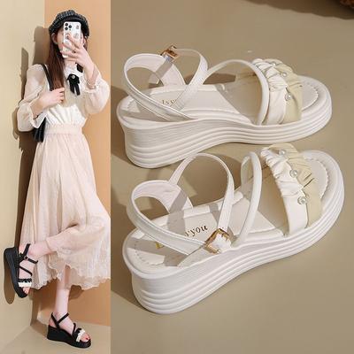 Women's Roman Sandals, Summer Style Platform Sole One-strap Versatile Fashionable Wedge Heel, Elegant Style