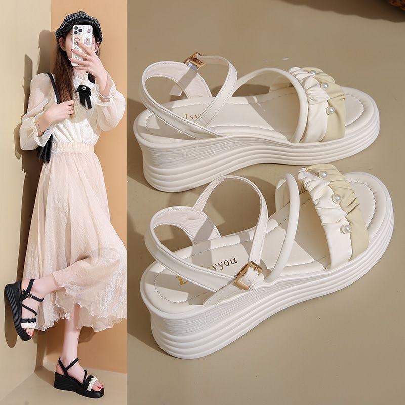 Women's Roman Sandals, Summer Style Platform Sole One-strap Versatile Fashionable Wedge Heel, Elegant Style