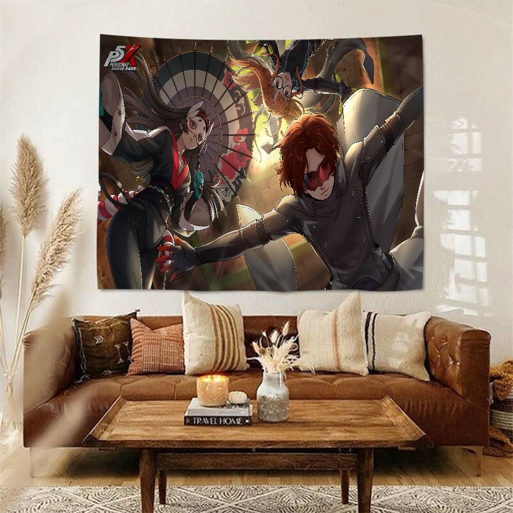 Hot Video PPersona 5 Gaming Anime Tapestry Hippie Flower Wall Carpets Dorm Decor Cheap Hippie Wall Hanging