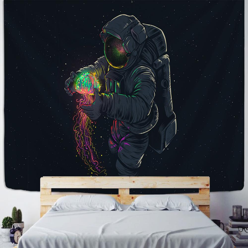 Astronaut Wall Tapestry With Black Background Colour Jellyfish Interstellar Sky Tapestry Wall Hnaging Hippie Boho Dorm Decor